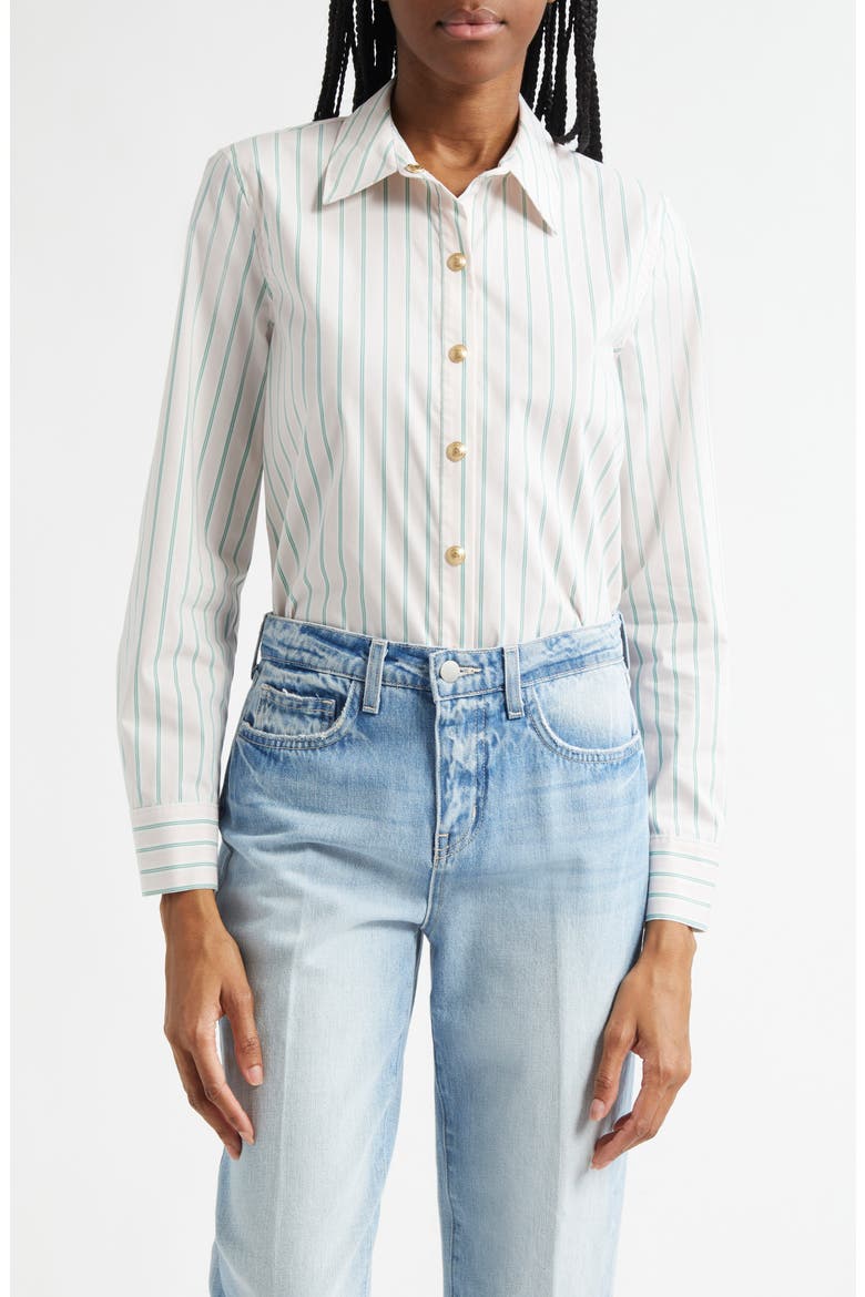 Ellery Stripe Cotton Blend Button-Up Shirt, Main, color, BABY PINK