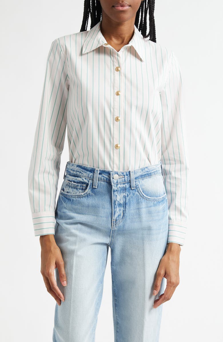 L'AGENCE Ellery Stripe Cotton Blend Button-Up Shirt, Main, color, Baby Pink