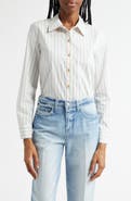 L'AGENCE Ellery Stripe Cotton Blend Button-Up Shirt