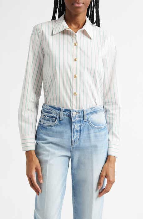 L'AGENCE Ellery Stripe Cotton Blend Button-Up Shirt