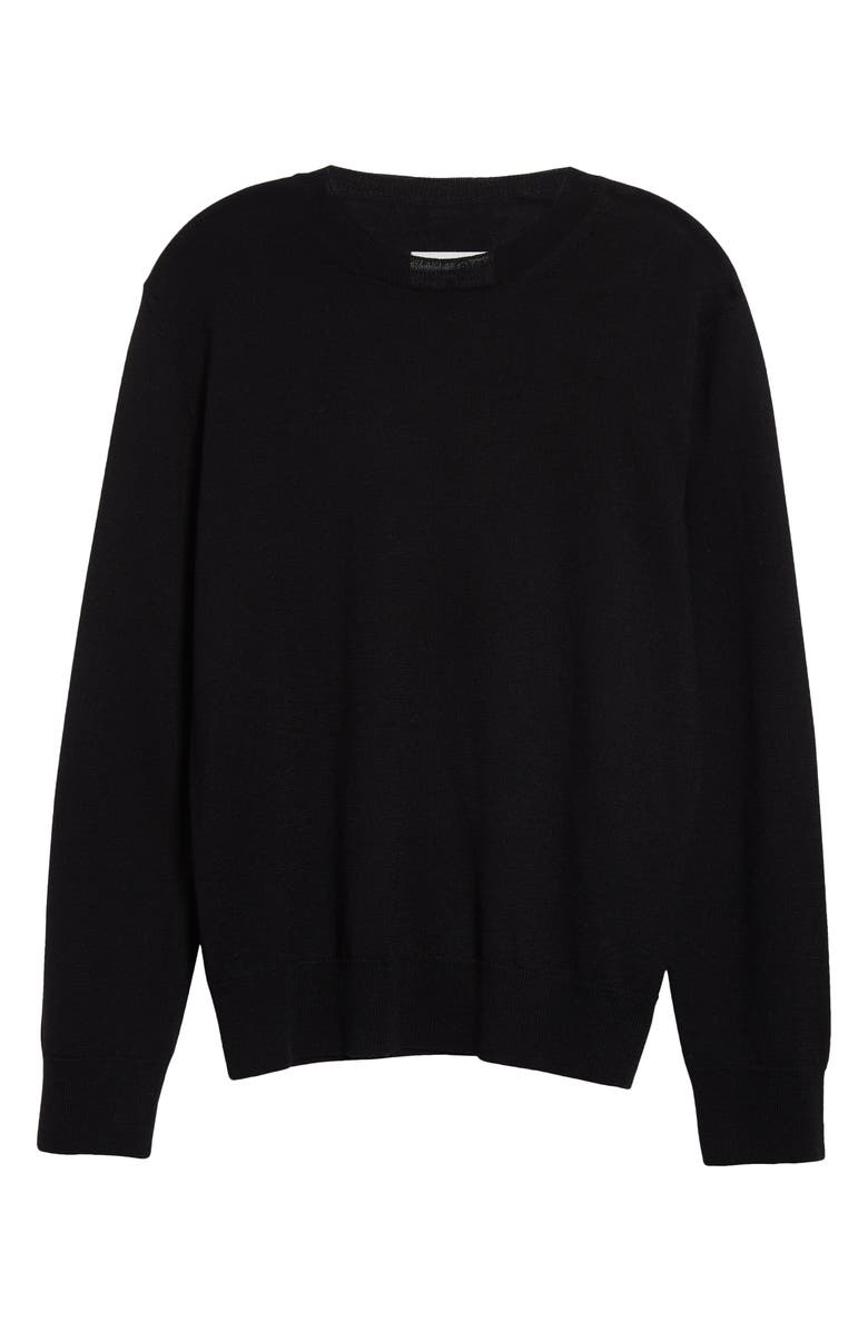 MM6 Maison Margiela Leather Elbow Patch Crewneck Sweater, Alternate, color, Black