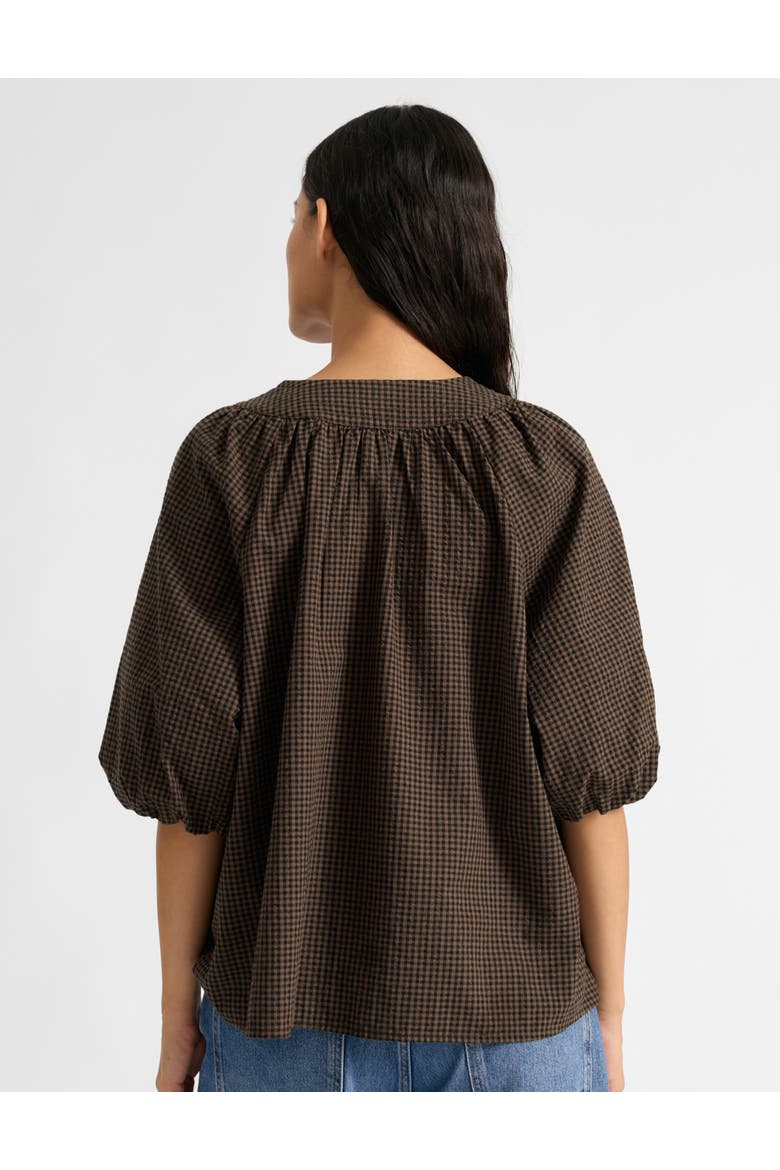 Gingham Blouson Sleeve Top, Alternate, color, Chocolate