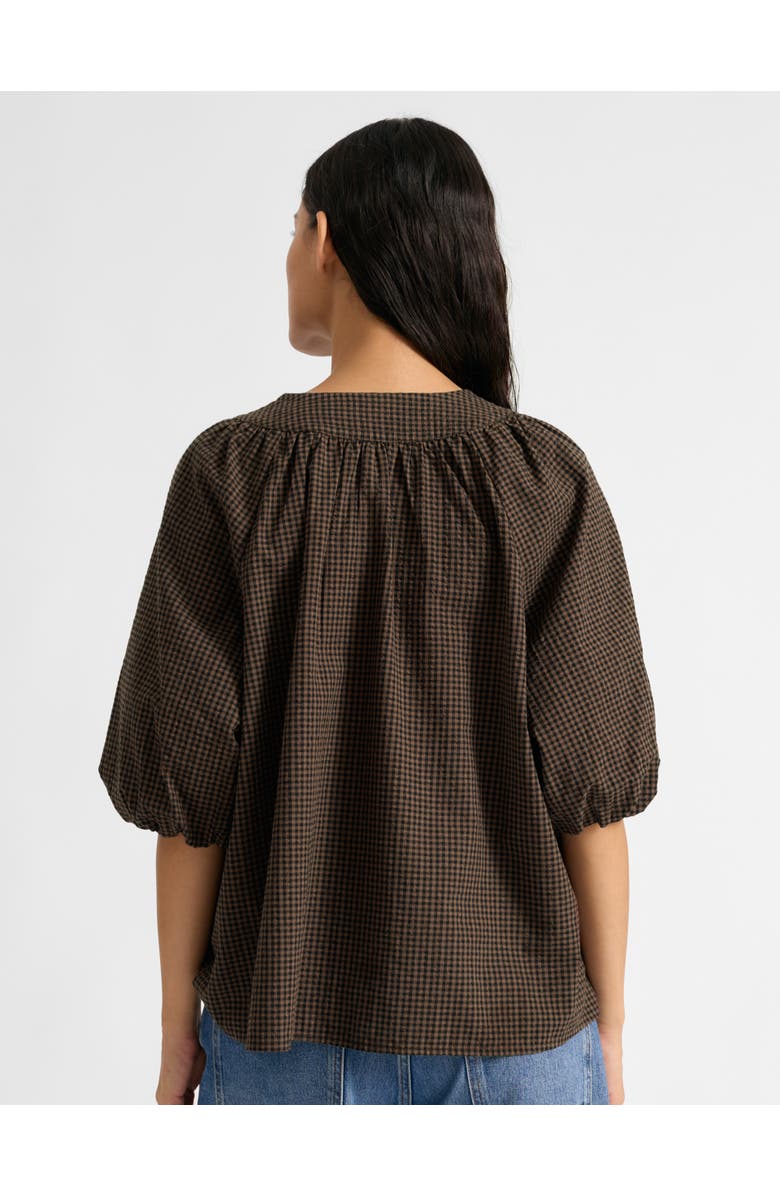 Albaray Gingham Blouson Sleeve Top, Alternate, color, Chocolate