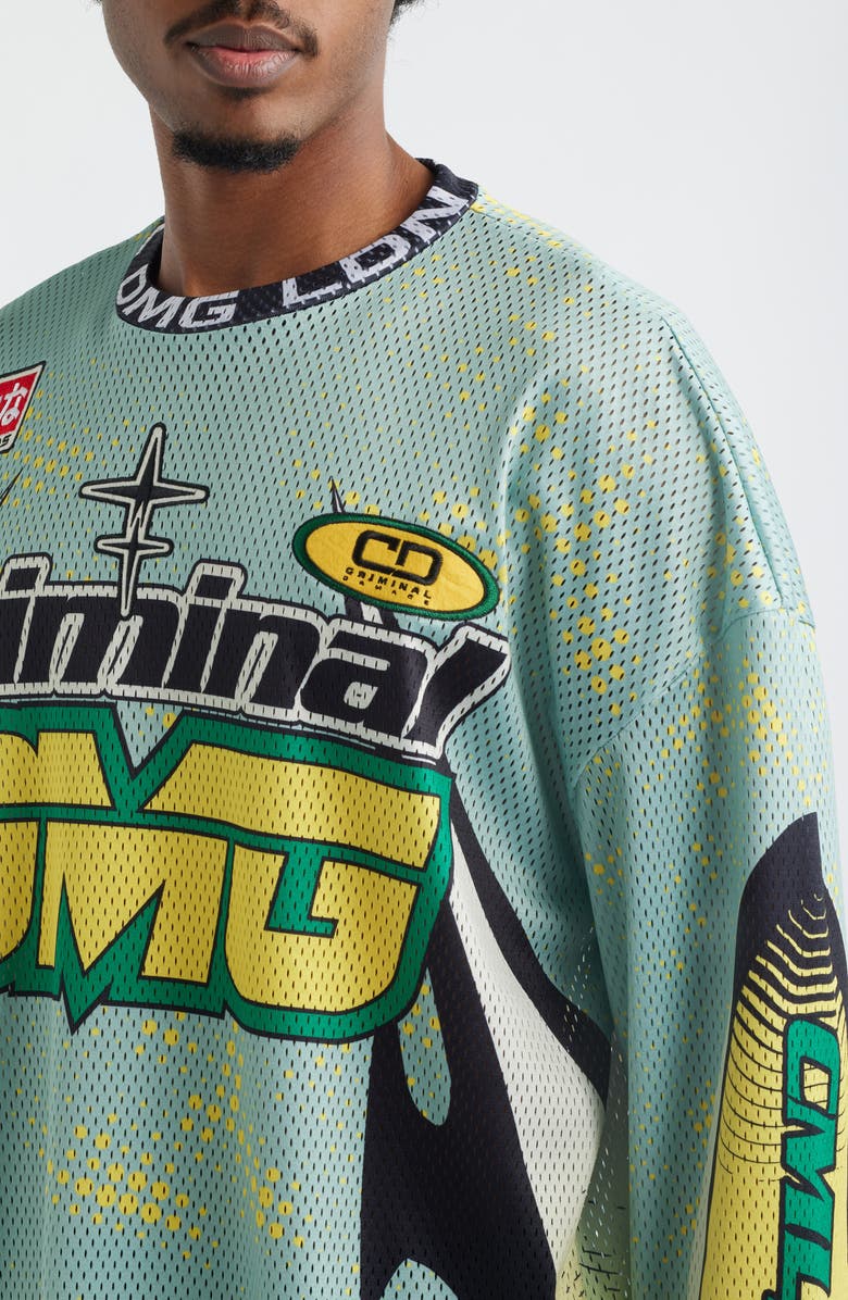CRIMINAL DAMAGE Soccer Mesh Graphic Jersey, Alternate, color, Mint/ Black/ Yellow