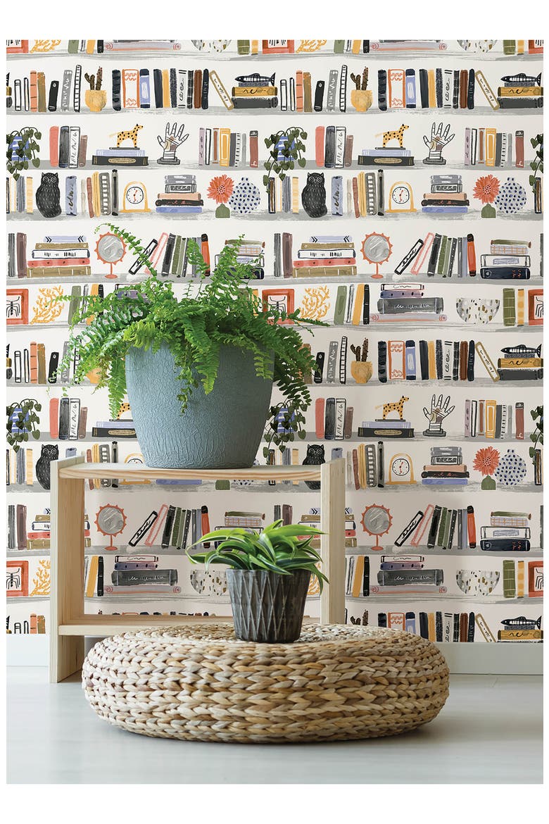 Painterly Shelf Stories Peel & Stick Wallpaper, Alternate, color, YELLOW