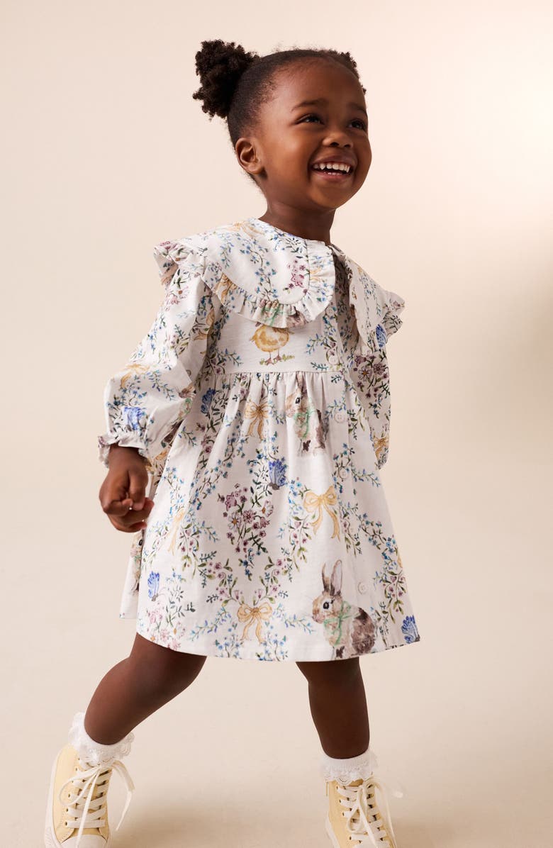 NEXT Kids' Floral Long Sleeve Cotton Dress, Alternate, color, Cream