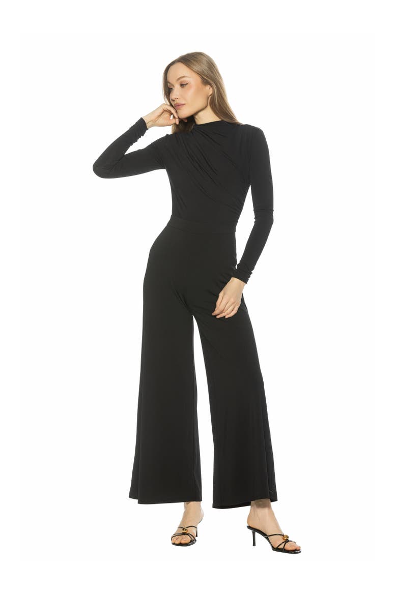 Yael Long Sleeve Ruched Top Jumpsuit, Main, color, Black