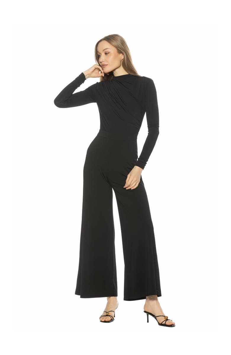 Alexia Admor Yael Long Sleeve Ruched Top Jumpsuit, Main, color, Black