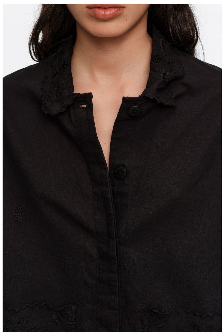 Embroidered Cotton-Linen Jacket, Alternate, color, BLACK