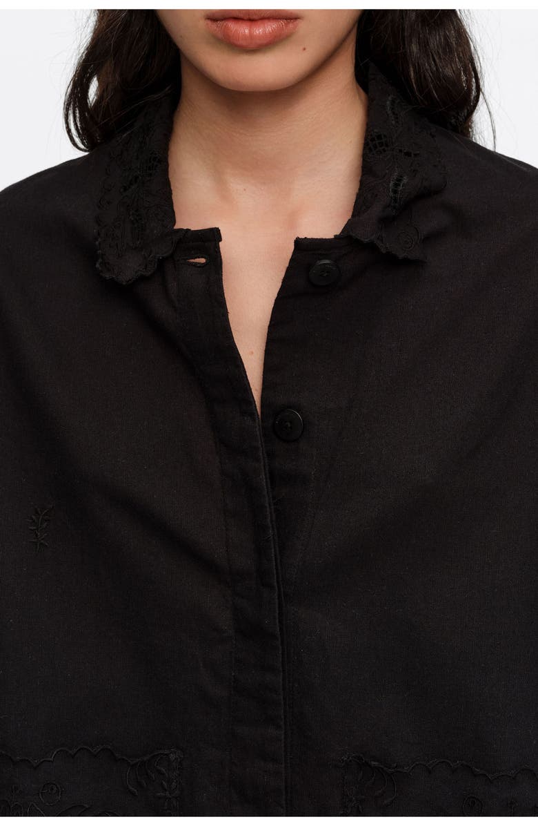 Bimba y Lola Embroidered Cotton-Linen Jacket, Alternate, color, Black