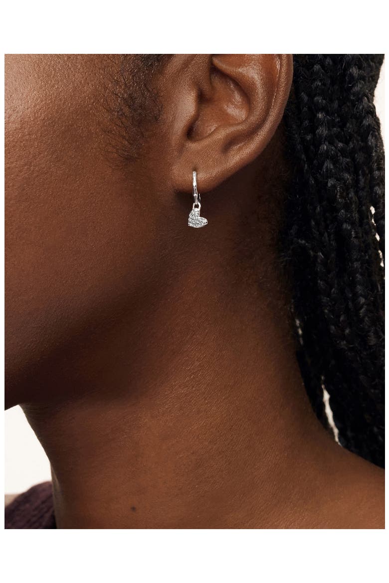 Lab-Created Diamond Heart Huggie Hoop Earrings, Alternate, color, STERLING SILVER