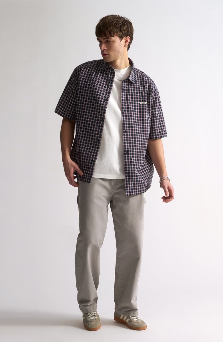 Brooklyn Industries Checkered Short Sleeve Cotton Button-Up Shirt, Alternate, color, Total Eclipse Check