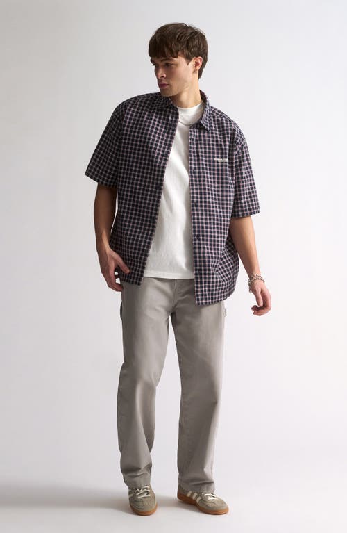 Brooklyn Industries Checkered Short Sleeve Cotton Button-up Shirt In Brown