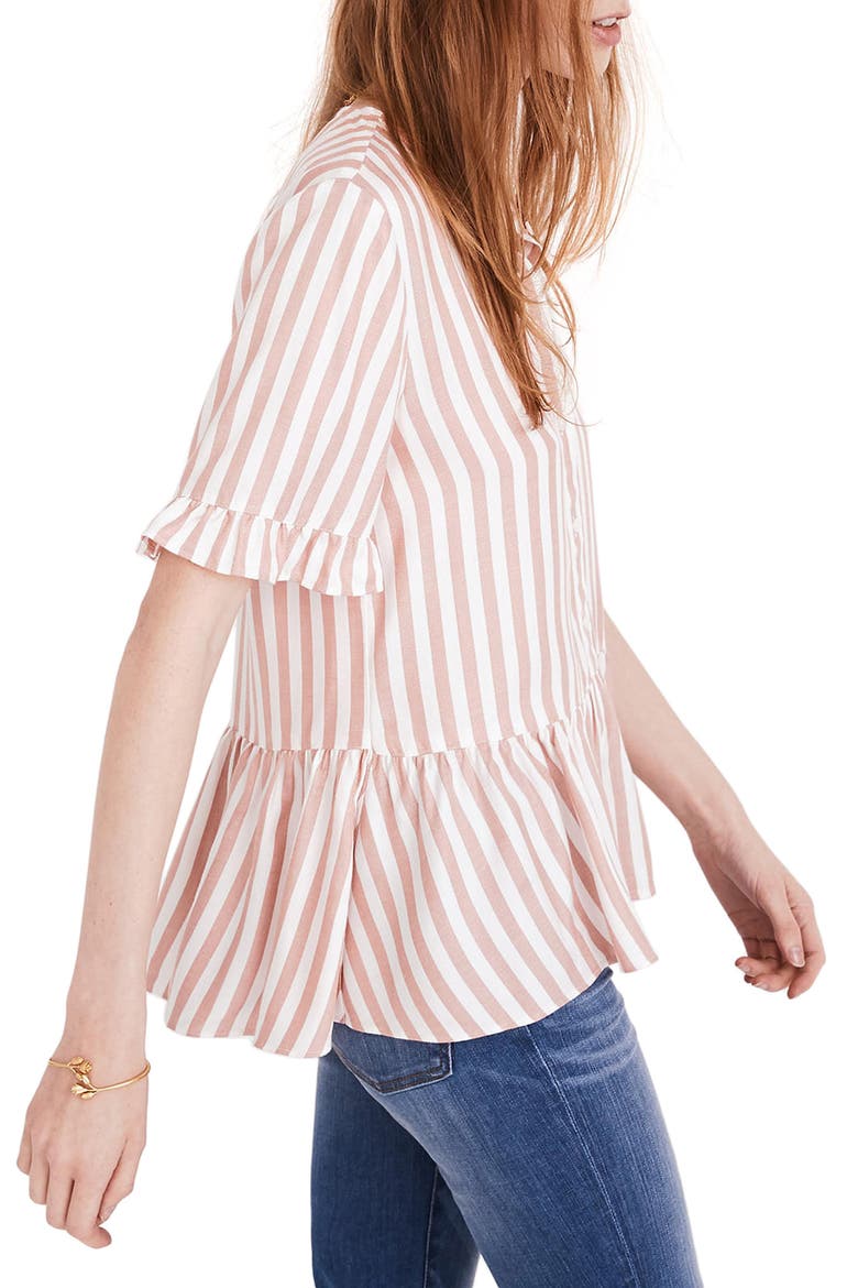Studio Ruffle Hem Top, Alternate, color, NEAT STRIPE DRIED CORAL