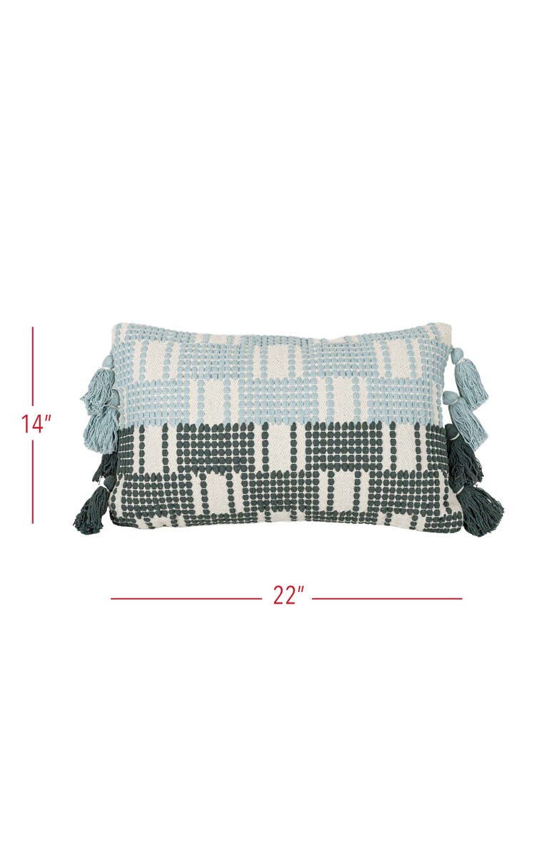 Foreside Home and Garden Hand Woven Tasseled Lumbar Pillow Turquoise Cotton With Polyester Fill, Alternate, color, Blue