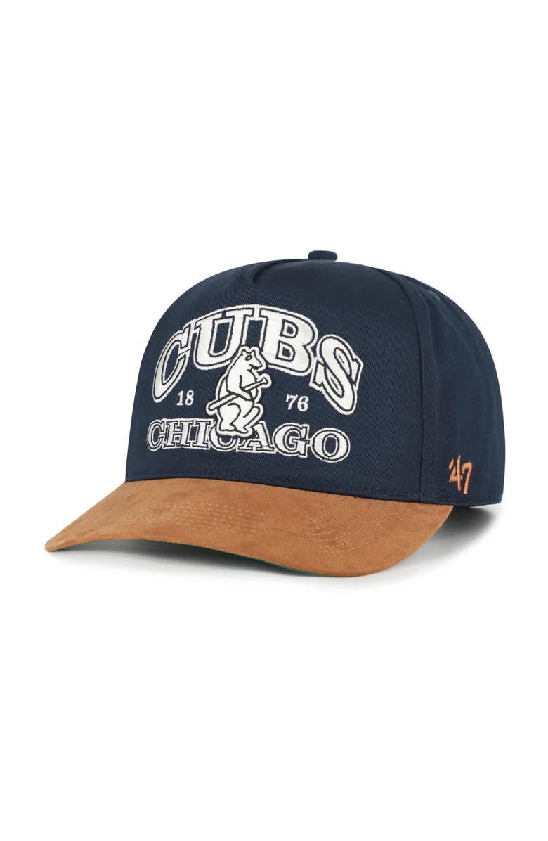 '47 Men's '47 Navy/Brown Chicago Cubs Cooperstown Break Wood Suede Hitch Adjustable Hat, Main, color, Navy
