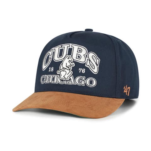 Men's '47 Navy/Brown Chicago Cubs Cooperstown Break Wood Suede Hitch Adjustable Hat