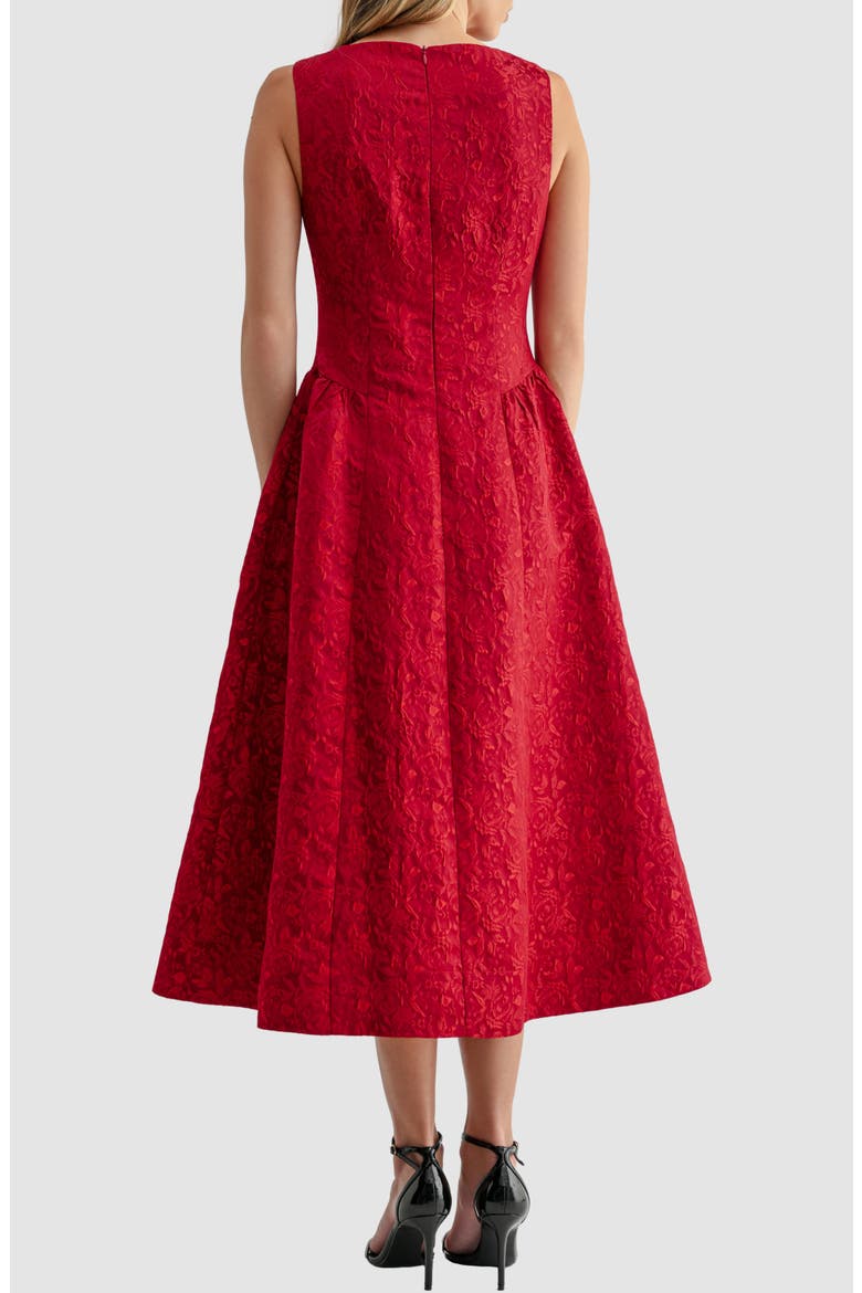 Jacquard Fit & Flare Midi Dress, Alternate, color, RED