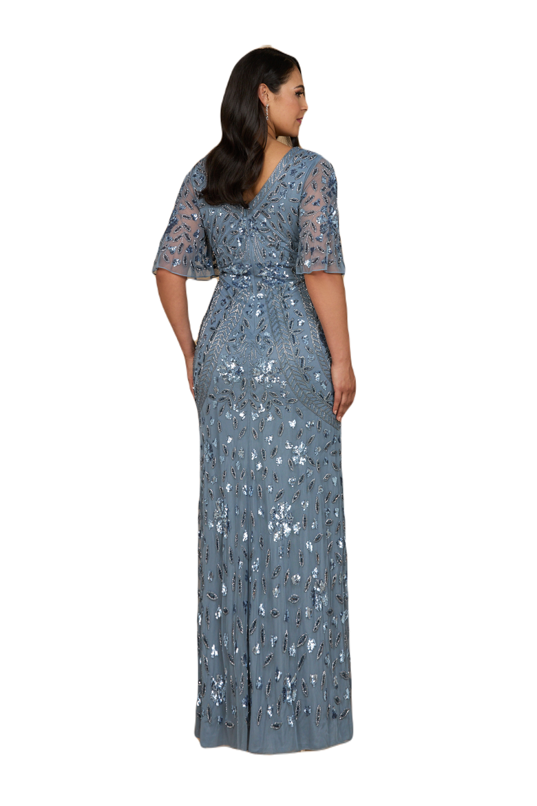 V-Neck, Cape Sleeve Beaded Gown, Alternate, color, Wine