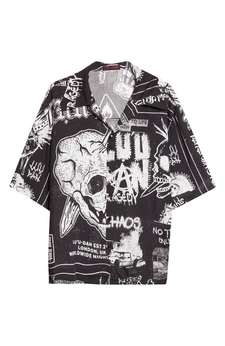 LU'U DAN Punk Flyer Print Camp Shirt, Main, color, Punk Flyer