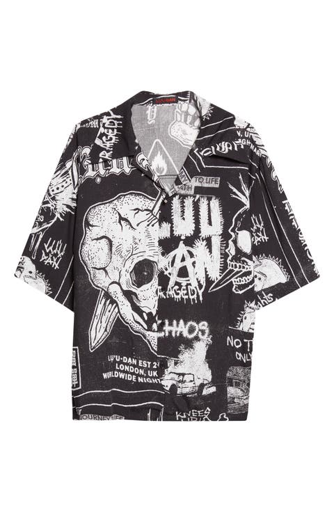 Punk Flyer Print Camp Shirt