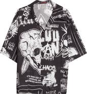 LU'U DAN Punk Flyer Print Camp Shirt