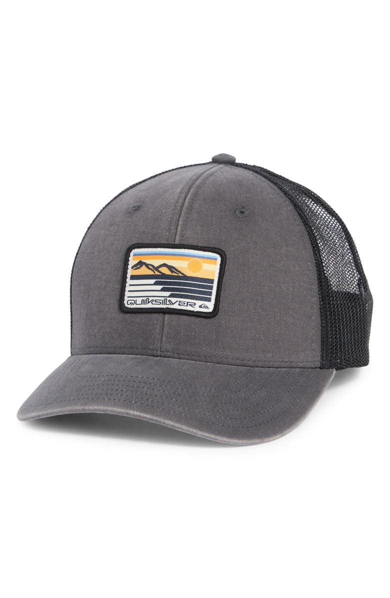 Quiksilver Infinity Logo Patch Trucker Hat, Main, color, Iron Gate