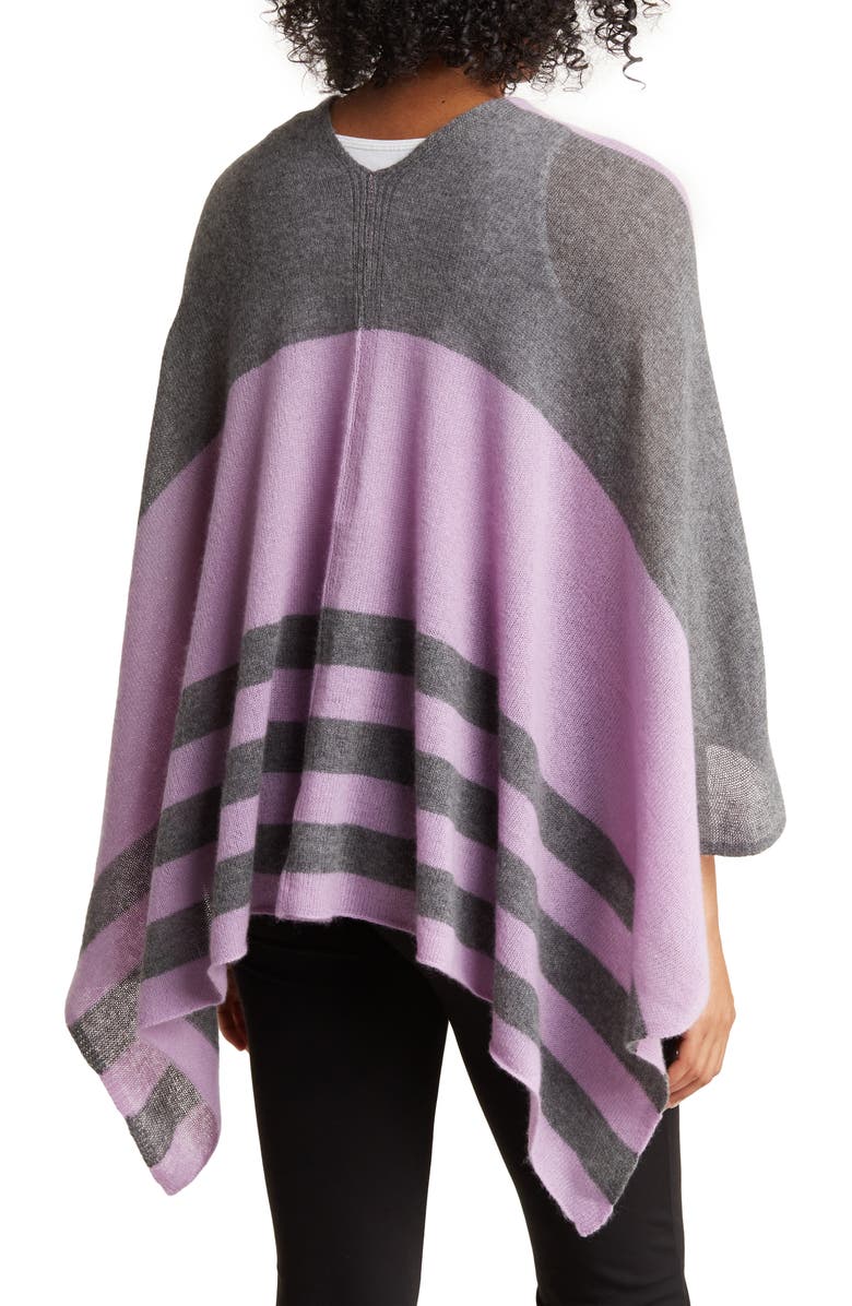 Portolano Striped Cowl Neck Poncho, Alternate, color, Medium Grey/ Orchid