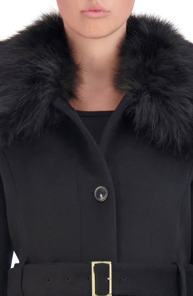 Cole Haan Signature Belted Faux Fur Collar Wool Blend Coat, Alternate, color,