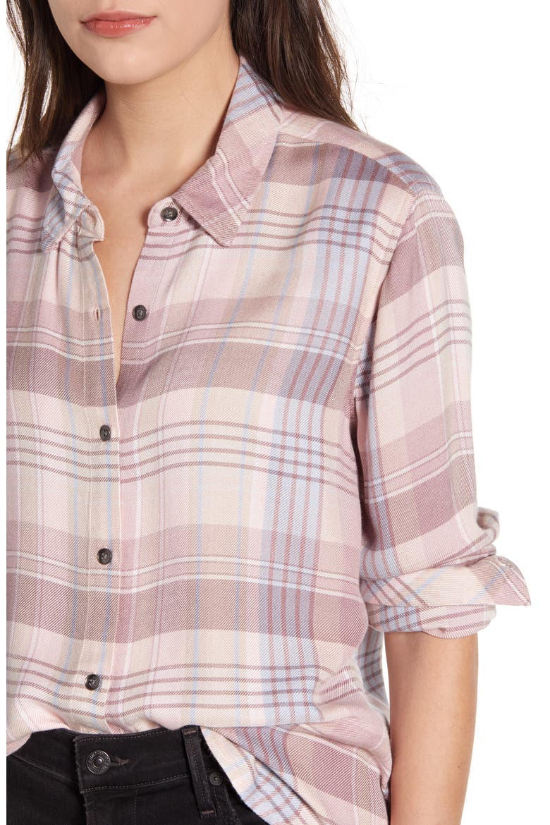 Sanctuary Plaid Button-Up Shirt, Alternate, color, SOFT BLUSH