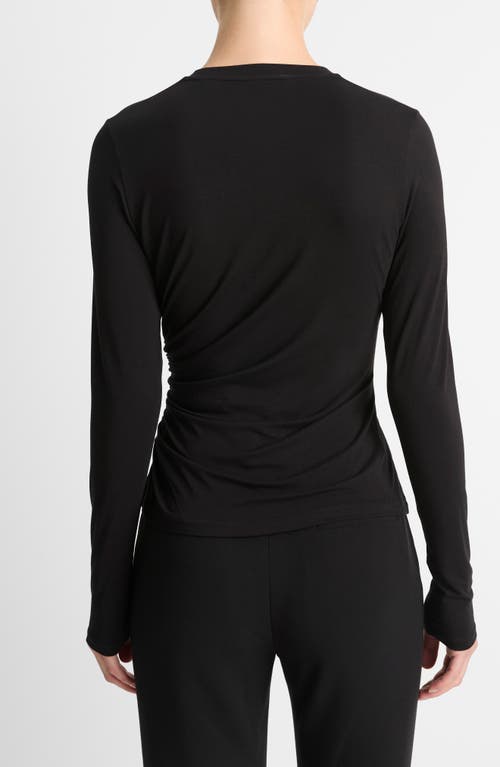 Vince Side Drape Long Sleeve Crewneck Tee In Black