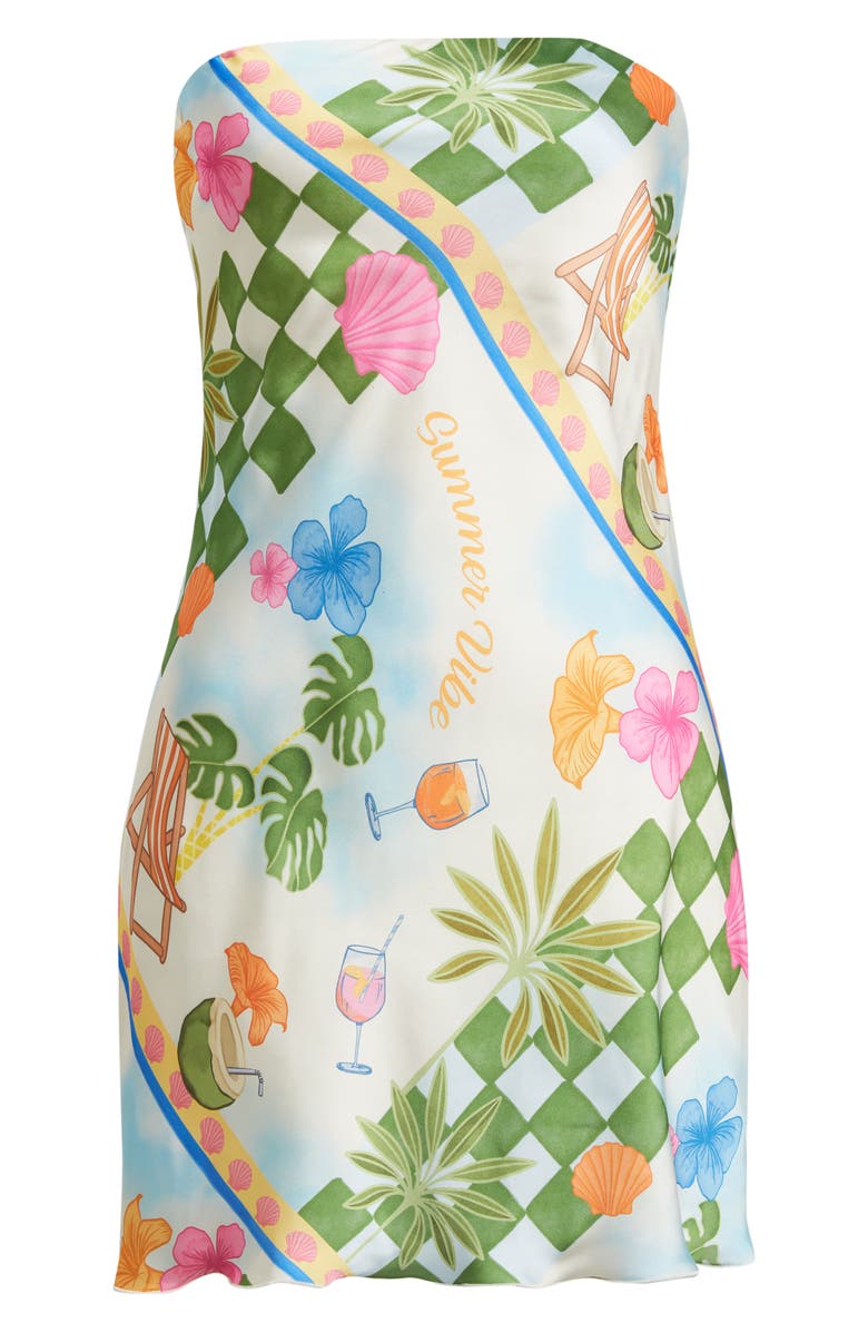 Jump Apparel Print Strapless Satin Minidress, Alternate, color, White Multi