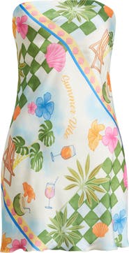 Jump Apparel Print Strapless Satin Minidress