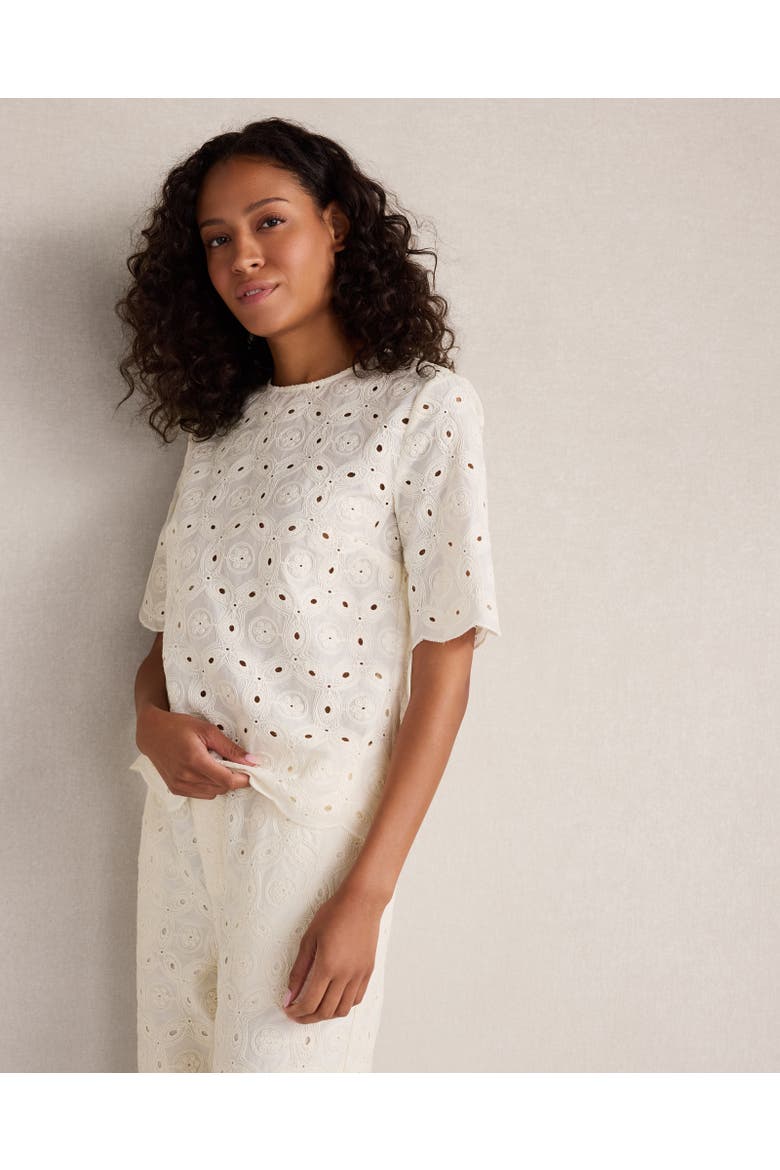 Organic Cotton Eyelet Short Sleeve Top, Main, color, Ivory