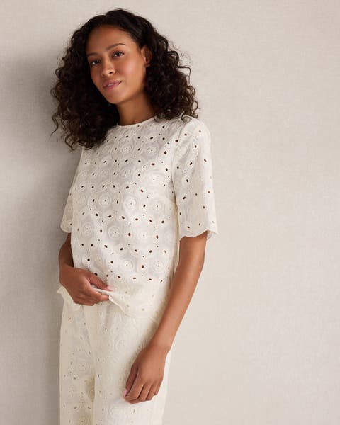 Organic Cotton Eyelet Short Sleeve Top