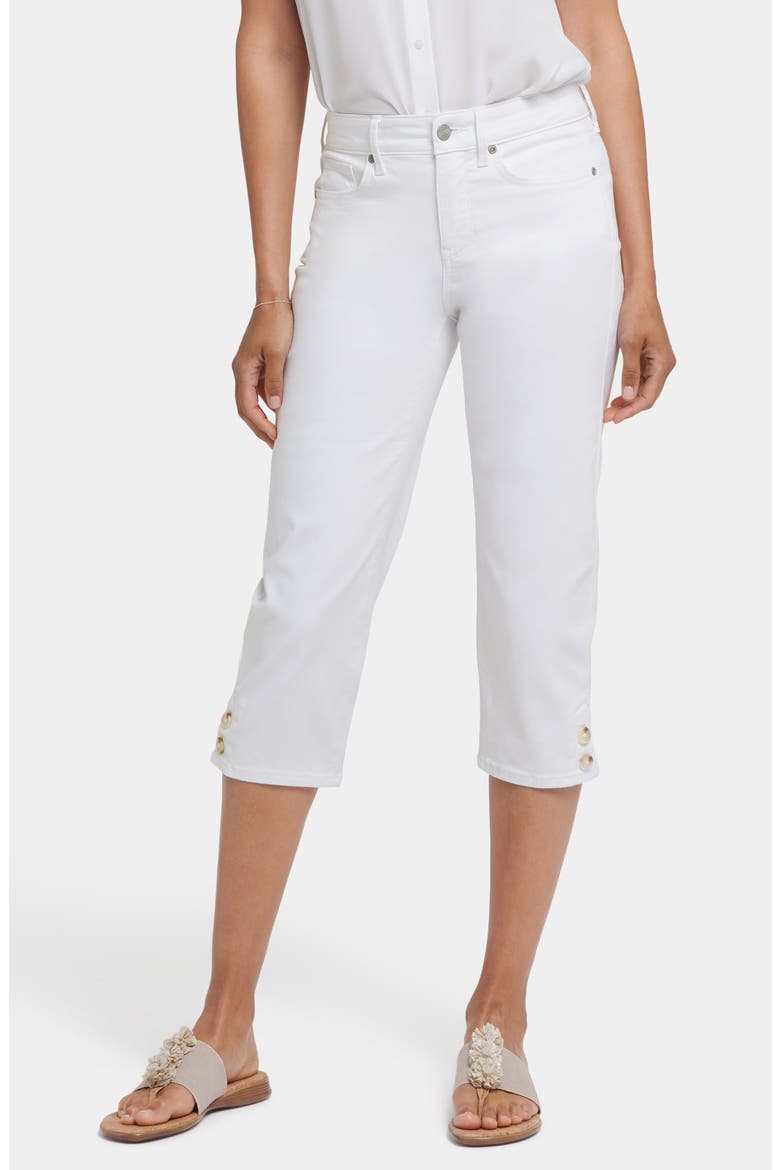 Marilyn Button Hem Straight Leg Capri Jeans, Main, color, OPTIC WHITE