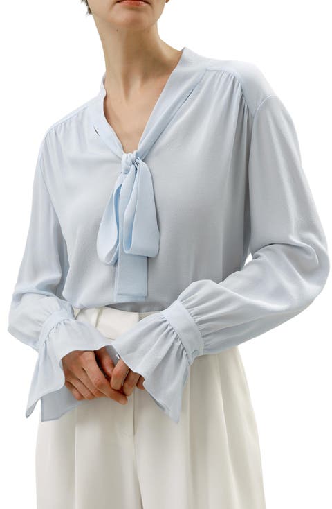 Silk V-neck Ribbon Blouse