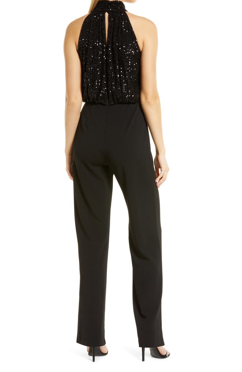 Eliza J Sequin Bodice Halter Neck Jumpsuit, Alternate, color, 