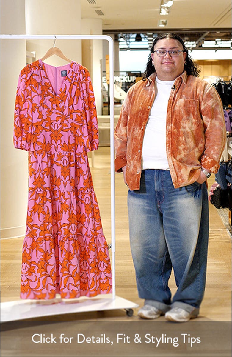 Print Long Sleeve Ruffle Hem Maxi Dress, sales video thumbnail