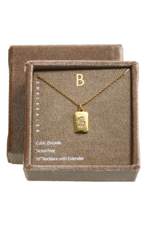 Gift Boxed Pavé Initial Tag Necklace
