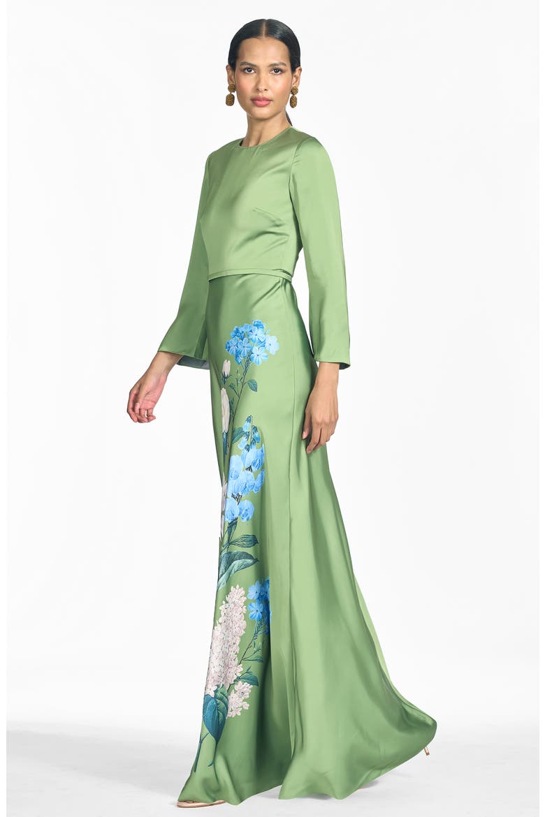 Alex Floral Long Sleeve Satin Crepe Gown, Alternate, color, CYPRESS SWEET PEA