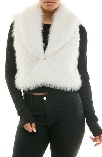 Nina Leonard Cropped Collared Faux Fur Vest In White