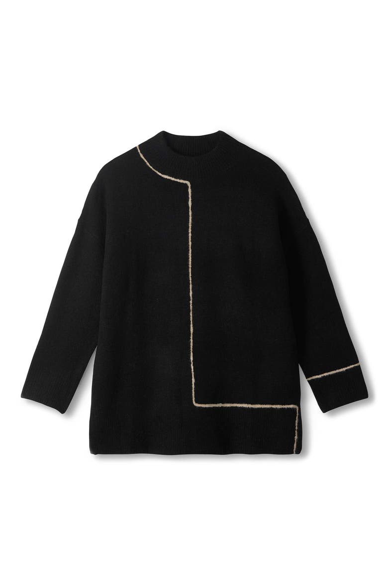 Digital Stripe Tunic Sweater, Alternate, color, BLACK