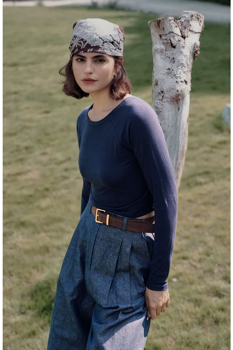 Hemp Essentials Cropped Raglan Tee, Alternate, color, indigo