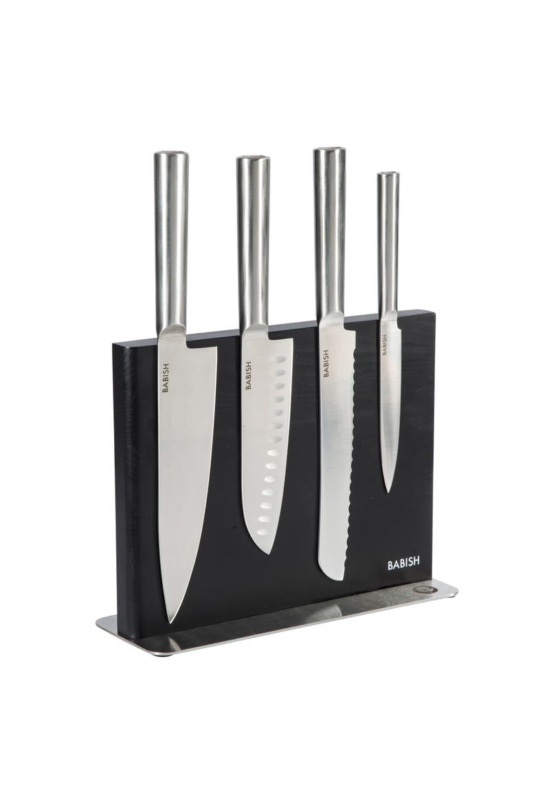 5-Piece German Steel Forged Knife Block Set with Magnetic Holder, Alternate, color, Silver