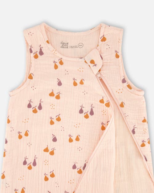 DEUX PAR DEUX DEUX PAR DEUX BABY GIRL'S PRINTED MUSLIN SLEEP SACK PEACH WITH PEARS