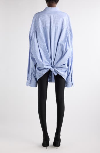 Tシャツ・カットソー BALENCIAGA Oversize cotton shirt with knotted details Balenciaga Oversize Stripe Knot Detail Long Sleeve Cotton