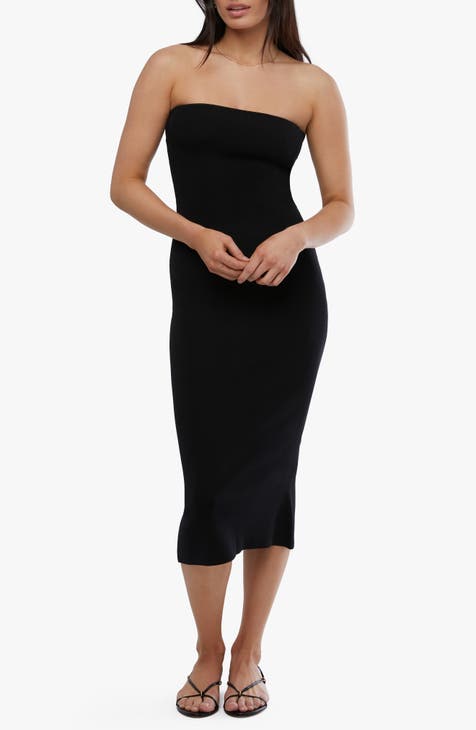 Strapless Ribbed Body-Con Midi Dress