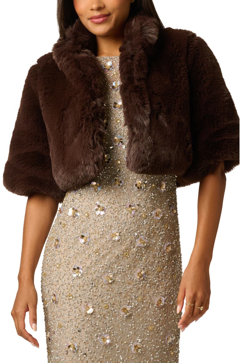 Faux Fur Coverup Jacket, Main, color, DARK BROWN