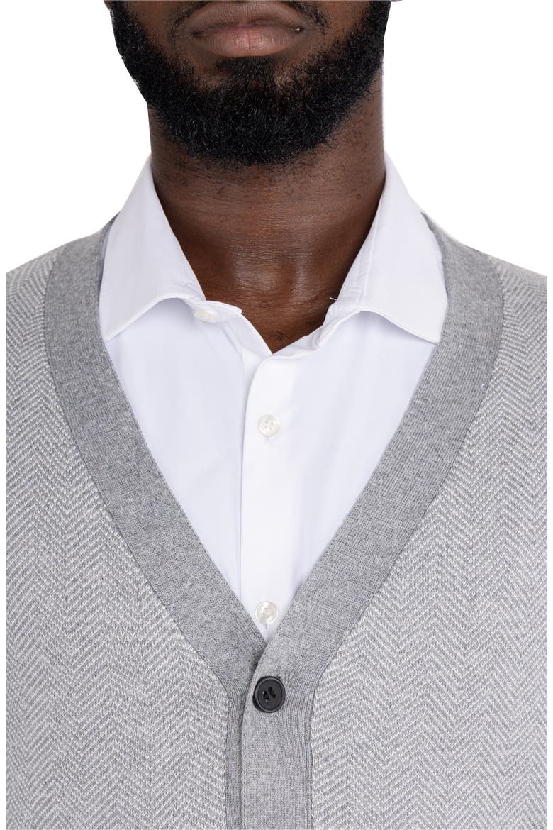 Herringbone V-Neck Button Front Cardigan, Alternate, color, OFF WHITE/ HEATHER GREY